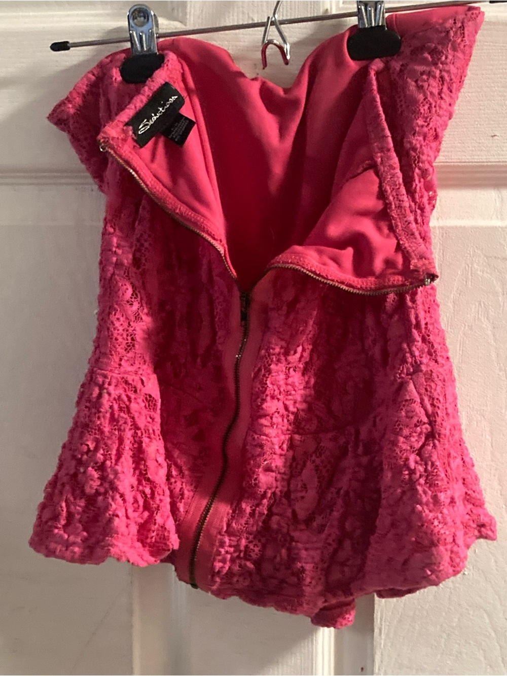Seductions Hot Pink Strapless Lace Peplum Romper